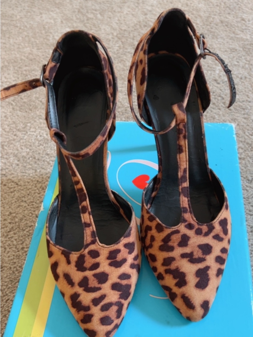 Delicious Leopard-Print T-Strap Pointed-Toe Heels - Brown & Black